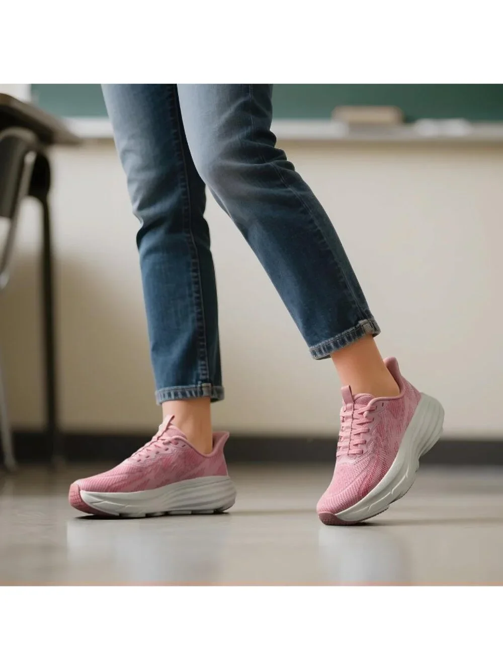 Women's Pink Walking Shoes Slip On Pull On Round Toe Athletic Tennis Sneakers